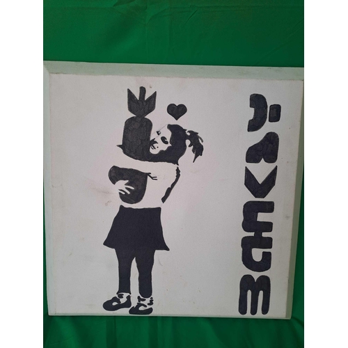 550 - 1x 40cm by 40cm hand painted replica of a Banksy design