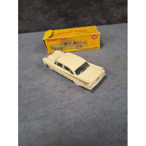 264 - Dinky Toys diecast #191 Dodge Royal Sedan in cream in box (Missing 3 tabs annd one flap)