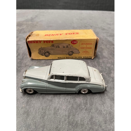 271 - Dinky Toys Diecast #150 Rolls-Royce Siilver Wraith in two tone grey with spun hubs in box (one end n... 