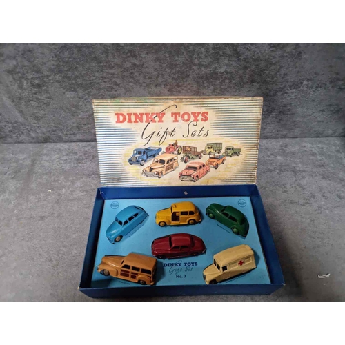 274 - Dinky Gift Set 3 Passenger Car Set Contains No.27F Estate Car - Two Tone Brown Body, Beige Ridged Hu... 