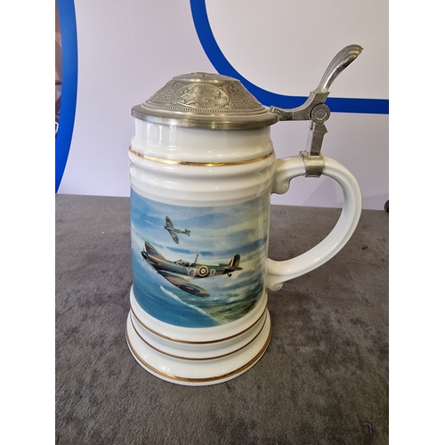 559 - The Crestley Collection Tankard 'Dawn Patrol' Reach for the Sky featuring the Spitfire  by  Michael ... 