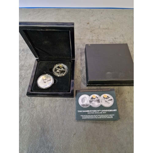 570 - The Dambuster 75th Anniversary Silver Dollar 2 coin Set limited edition number  179 comprising of 2 ... 