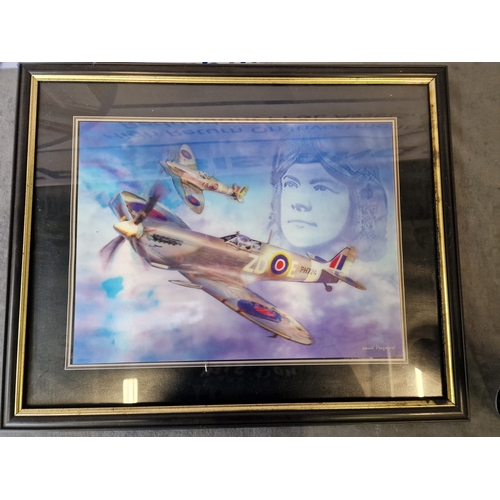 579 - David Penfound Spirit of the Spitfire Painting 3d print mounted in a black and gold glazed wooden fr... 