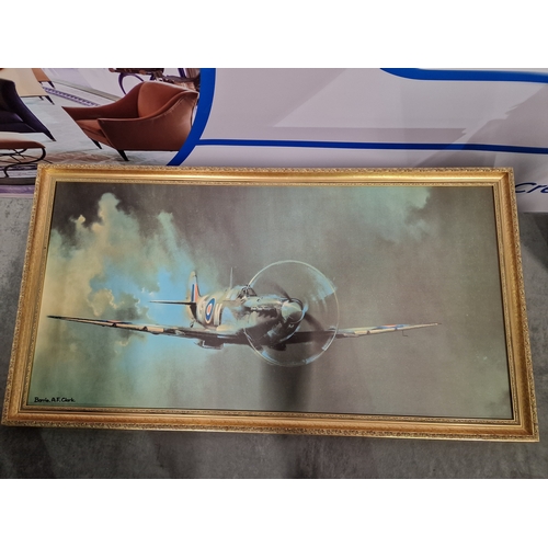 585 - Spitfire Barrie A F &;Clark Print In In Gold Gilt Frame 57 X 108cm Title Label