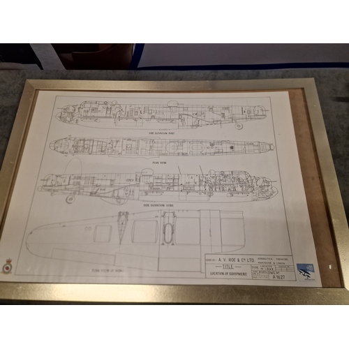 586 - Framed Wall Art Drawing By A.V. Roe And Co Ltd Title Location Of Equipment Type Lancaster Mk I-II -V... 