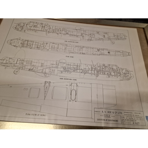 586 - Framed Wall Art Drawing By A.V. Roe And Co Ltd Title Location Of Equipment Type Lancaster Mk I-II -V... 