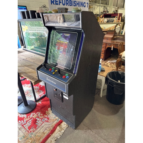 501A - Retro silverline Galexy Invaders Arcade Gaming Machine, takes 50p to play and comes with keys.