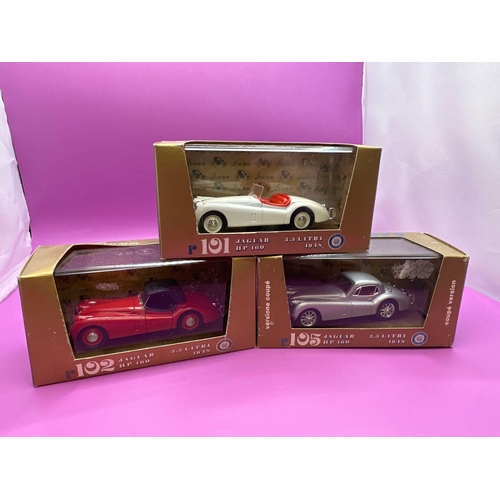 100 - Set of 3 Brumm Jaguars Diecasts. a red Jaguar soft top HP 160 1948 #102. A sliver hard top HP160 194... 