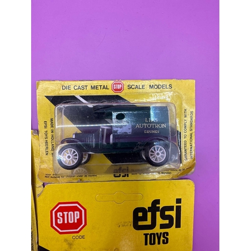 129 - Group of 4 EFSI Toys, model T fords includes promotional, Hovis bread, bakery, van, lips, autotron, ... 