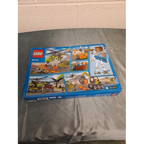 21 - Lego city set number 60123 volcano supply helicopter Box has slight crushing unopened