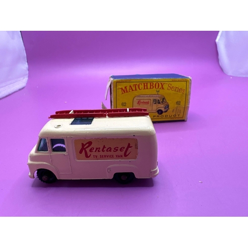 155 - Matchbox series, a moko Lesney product number 62 a Rentaset Tv Service Van. Missing antenna and box ... 
