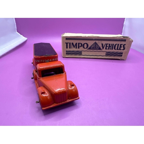 103 - Rare Timpo Articulated Van, with United Daries decales in Red and Black. Excellent model with some b... 