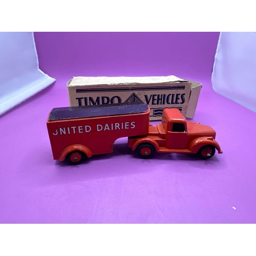 103 - Rare Timpo Articulated Van, with United Daries decales in Red and Black. Excellent model with some b... 