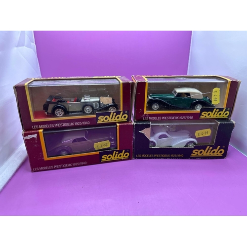 109 - 4 x Solido Age dor models. Mercedes 67, Mercedes, SS, torpedo, Bugatti, Delahaye