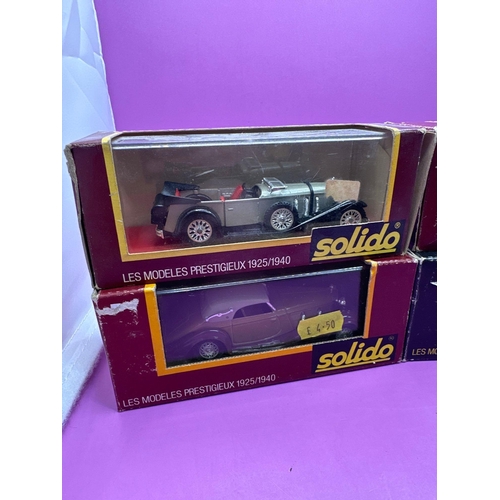 109 - 4 x Solido Age dor models. Mercedes 67, Mercedes, SS, torpedo, Bugatti, Delahaye