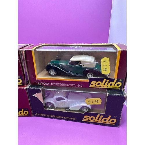 109 - 4 x Solido Age dor models. Mercedes 67, Mercedes, SS, torpedo, Bugatti, Delahaye