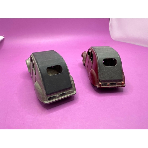 135 - 2x dinky toys, unbox models, Citroen, 2CV, one in grey one in burgundy.