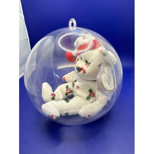 14 - TY Beanie Baby Bear. 1998 Holiday Teddy DOB 25/12/1998 in Perspex hanging Christmas case