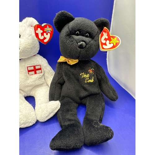 19 - 3 X TY Beanie Baby Bears. The End, England, Valentino. Complete with tags.