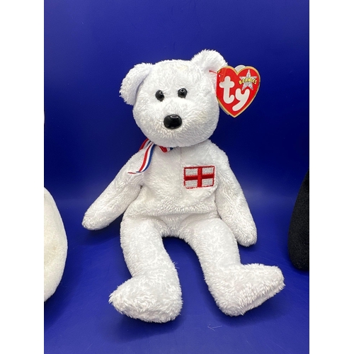 19 - 3 X TY Beanie Baby Bears. The End, England, Valentino. Complete with tags.