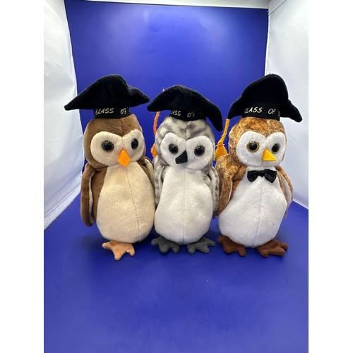 20 - 3 x Beanie babyâs Owls class off 98, 99, 2000 wise, wiser and wisest. All with attached tags