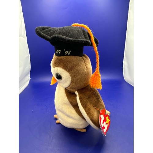 20 - 3 x Beanie babyâs Owls class off 98, 99, 2000 wise, wiser and wisest. All with attached tags