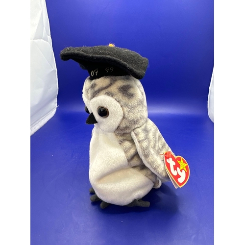 20 - 3 x Beanie babyâs Owls class off 98, 99, 2000 wise, wiser and wisest. All with attached tags