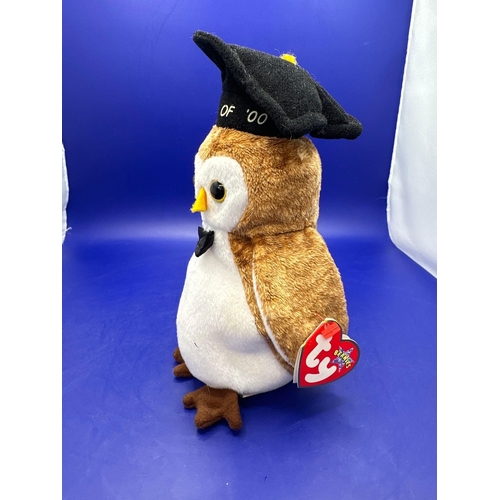 20 - 3 x Beanie babyâs Owls class off 98, 99, 2000 wise, wiser and wisest. All with attached tags