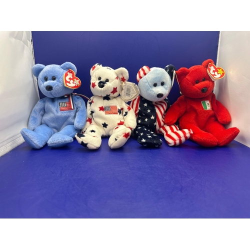 21 - 4 x TY Beanie Bears all with tags. Osito 1999 Spangle 1999, America and Glory 1997.