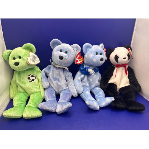 24 - 6 x TY Beanie Baby Bears with tags. Kicks 1998 fortune 1997, clubby two 1999, 1999 holiday teddy wit... 