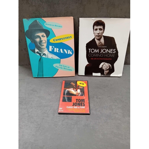 417 - 1 x Tom Jones coming home book   1 x Tom Jones classic r&b and funk DVD    1 x Frank Sinatra boo... 