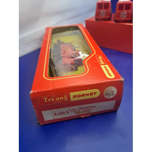 183 - Tri-ang railways set of 6 red plastic delivery trucks with sack on back Tri-ang Hornby industrial lo... 