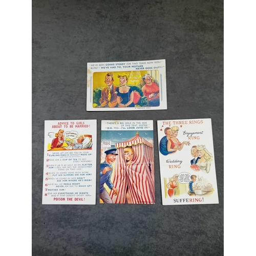 975 - Lot of 8 items as pictured1 x oriental tin4 x comedy post cards3 x Hotel matches packs