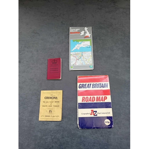 977 - Lot of 4 items1 x 1975 driving licence 2 x Road maps1 x The Cremona book of facts and tables