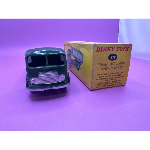 159 - French Dinky no 578 Simca Cargo Tipper Truck. Mint model with some slight box storage rub.