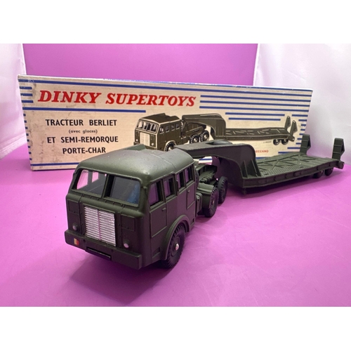 162 - French Military Dinky 890 Berliet T6 Tank Transporter. Mint in excellent Box.