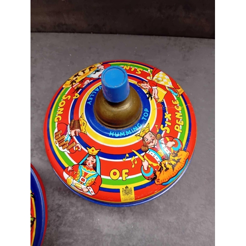 622 - 2 x Chad Valley Tin toy spinning tops