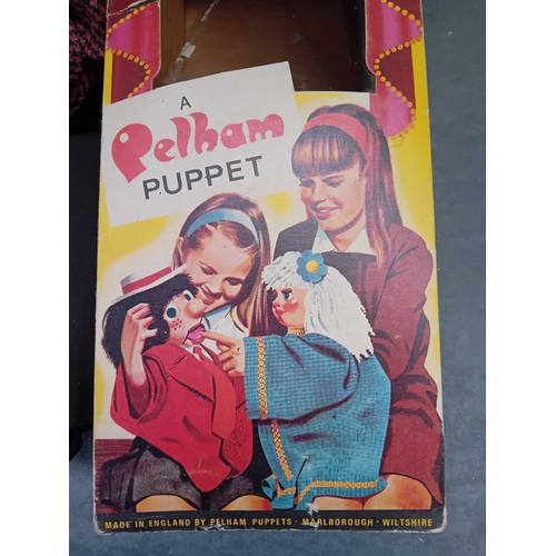 632 - Pelham puppet ventriloquial puppet missing right foot in damaged box