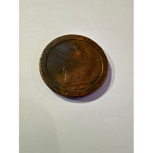 652 - Old king George III copper cartwheel 1797 with counter press imprint of two doves.