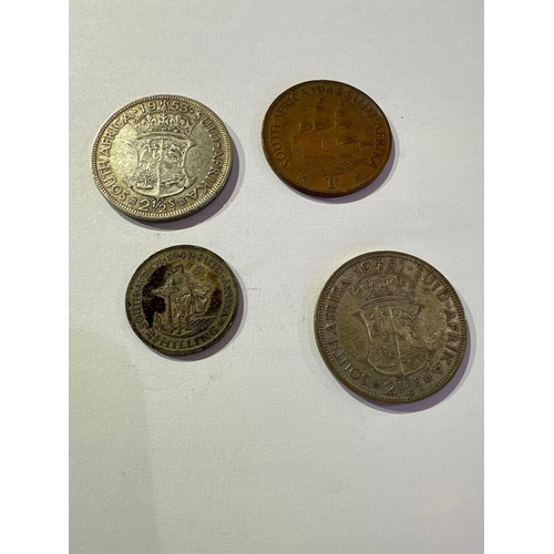 655 - 4 x South Africa coins in this lot  2 x 2.5 shillings 1951 and 53  1 x shilling 1941 1 x 1942 penny