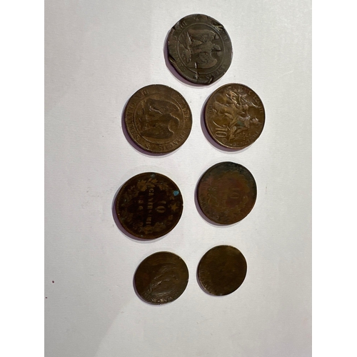 660 - Assortment of old French coins 5 and 10 Centesimis , 1854 - 1914 era. 7 coins total.