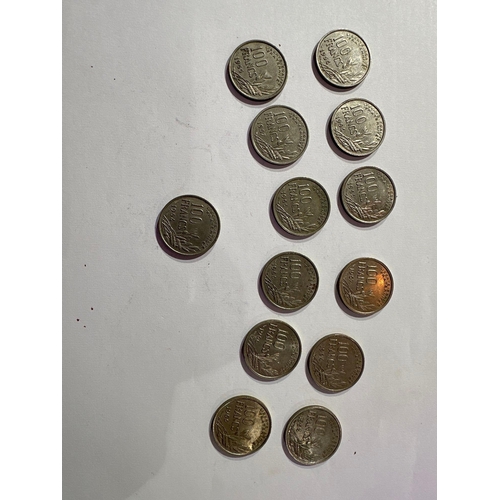 661 - French coin Assortment of 100 Francs 1954 - 1957 13 coins in total.