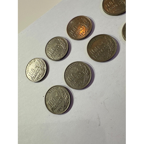 661 - French coin Assortment of 100 Francs 1954 - 1957 13 coins in total.