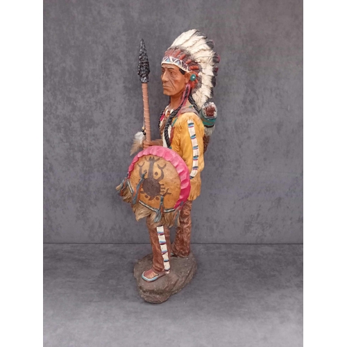 768 - The Leonardo Collection Indian Chief holding shield and feathered spear approximately 61cm tall