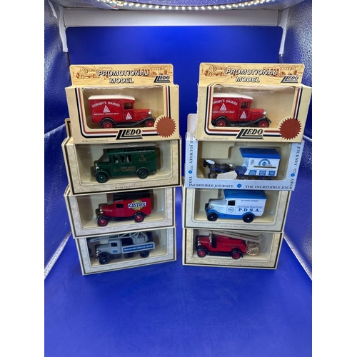 224 - 8 X Lledo Diecasts, With Various Branding Hornby Dairies Times 2Gr Post Office Telephones, Castrol M... 