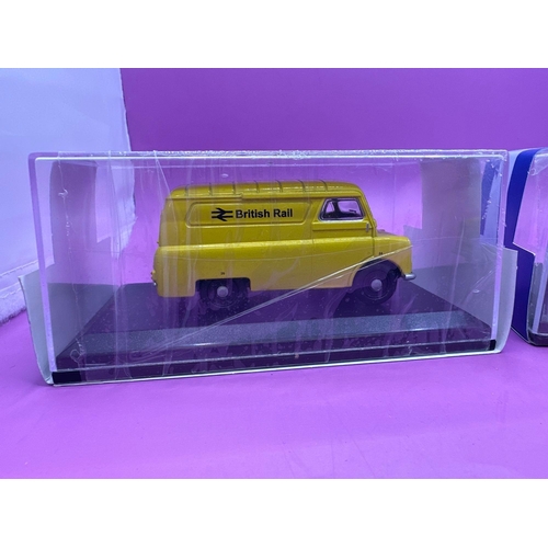 285 - 2 X Oxford Roadshow Diecasts, British Rail Van In Yellow #Ca010 Bedford Van And London Transport Van... 