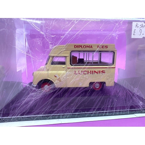 287 - 2 X Oxford Roadshow Diecasts Diploma Ices Lucnhins Bedford Ice Cream Van #Ca019 And Unigate Daires M... 