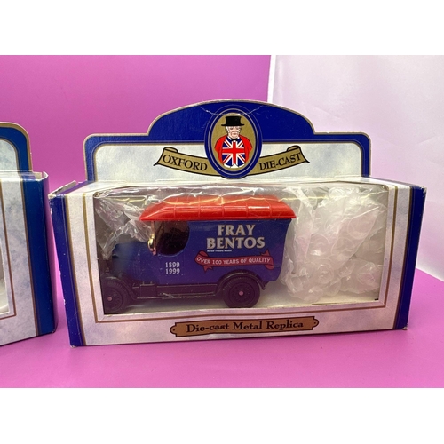 292 - 2 X Oxford Diecast Promotional Vehicles Ford Model T Fray Bentos Pies And Trex Pure Vegetable Fat.