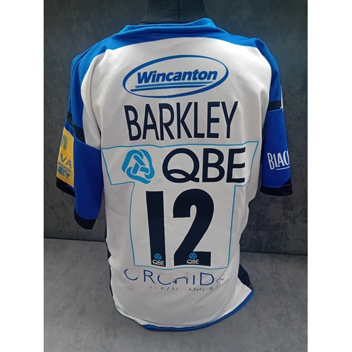 56 - Mixed Lot of Bath Rugby items. Includes Player Worn Shirt (Barkley Number 12) Signed Rugby Ball (3 s... 