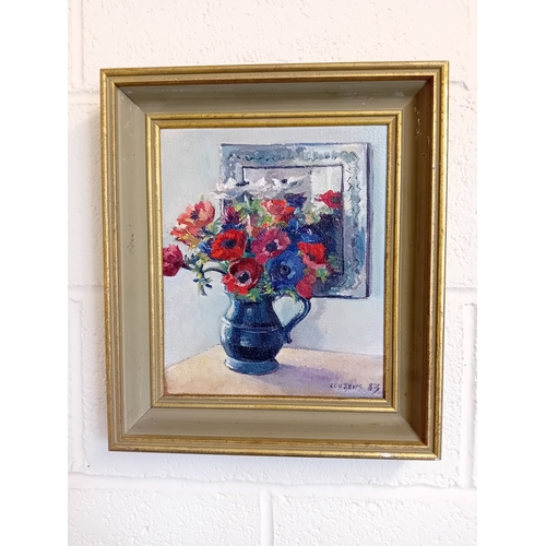 156 - An oil painting signed 'COUZENS '83' in the lower right corner, depicting a still life. The artwork,... 